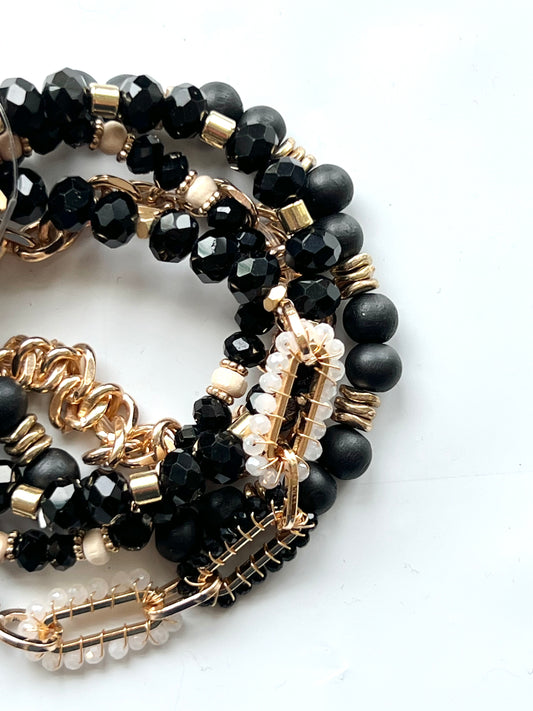 Crystal, Gold Chain & Stone 5 Stack