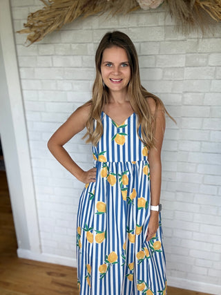 Lemon Stripe Midi Dress
