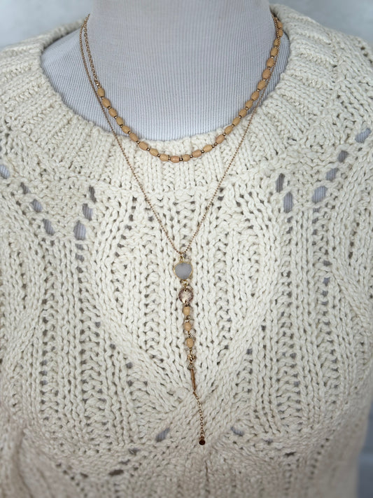 Gold & Beaded Lariat Necklace