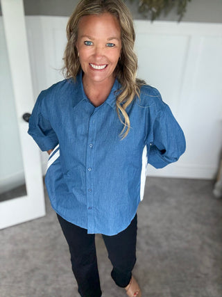 White Trim Denim Shirt