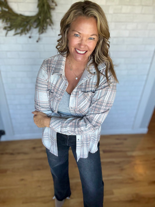 Super Soft Button Up - Tan, Brown & Gray