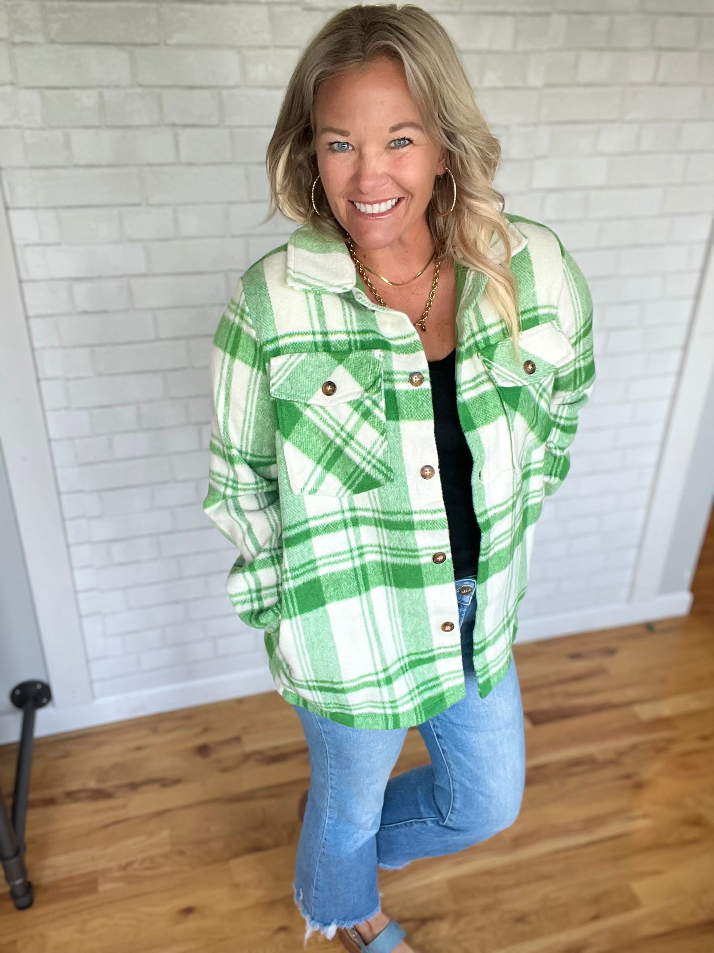 Poppy Plaid Jacket - Green & Cream Plaid