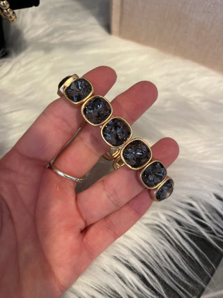 Black Squared Crystal and Gold Stretch Bracelet
