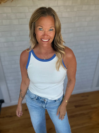Connie Trim Ribbed Tank - Blue