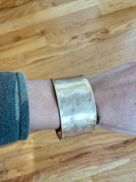 Worn gold 1.25" wide cuff bracelet