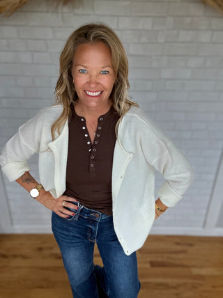 Riley Ribbed Cardigan - Ivory