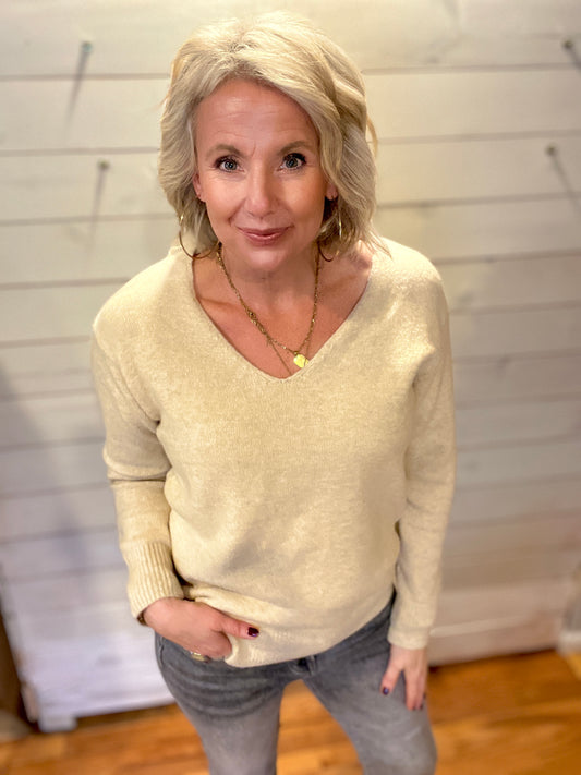 Frannie V-Neck Sweater - Oatmeal