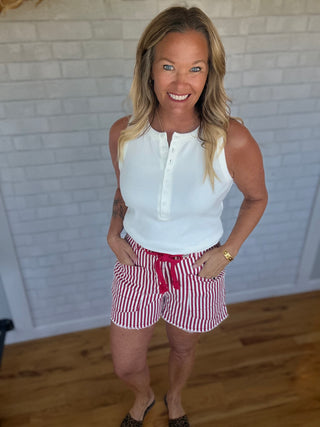 Braided Belt Shorts -Red