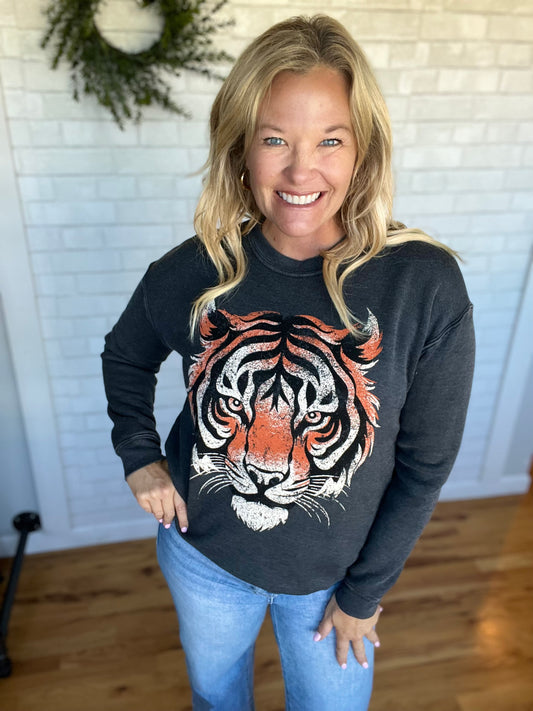 Minera Washed Tiger Sweatshirt - Mineral Black