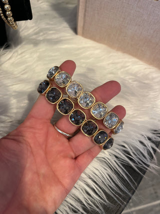 Black Squared Crystal and Gold Stretch Bracelet