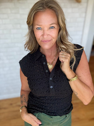 Everyday Muse Collared Tee- Black
