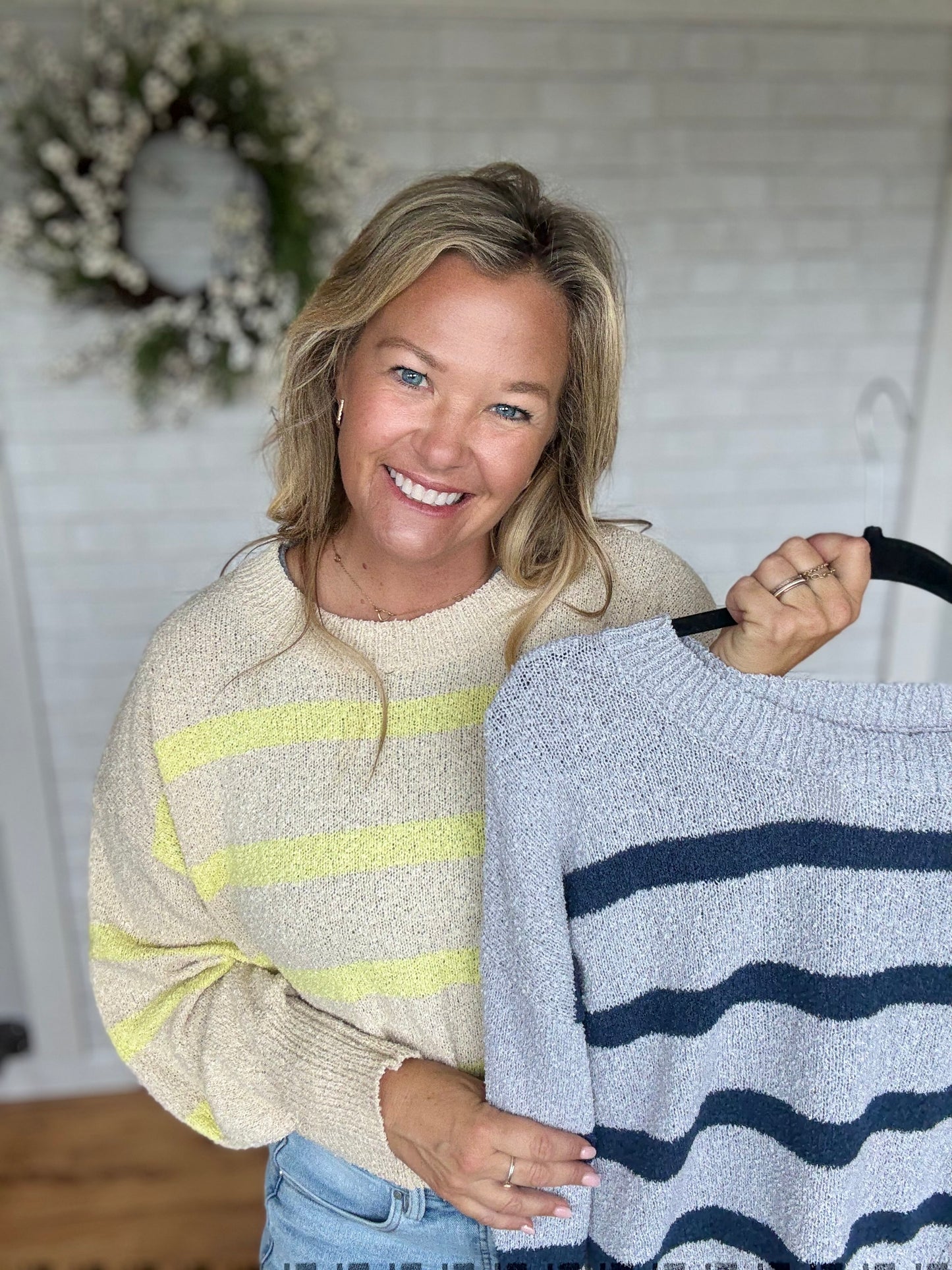 Cara Stripe Sweater - Lime