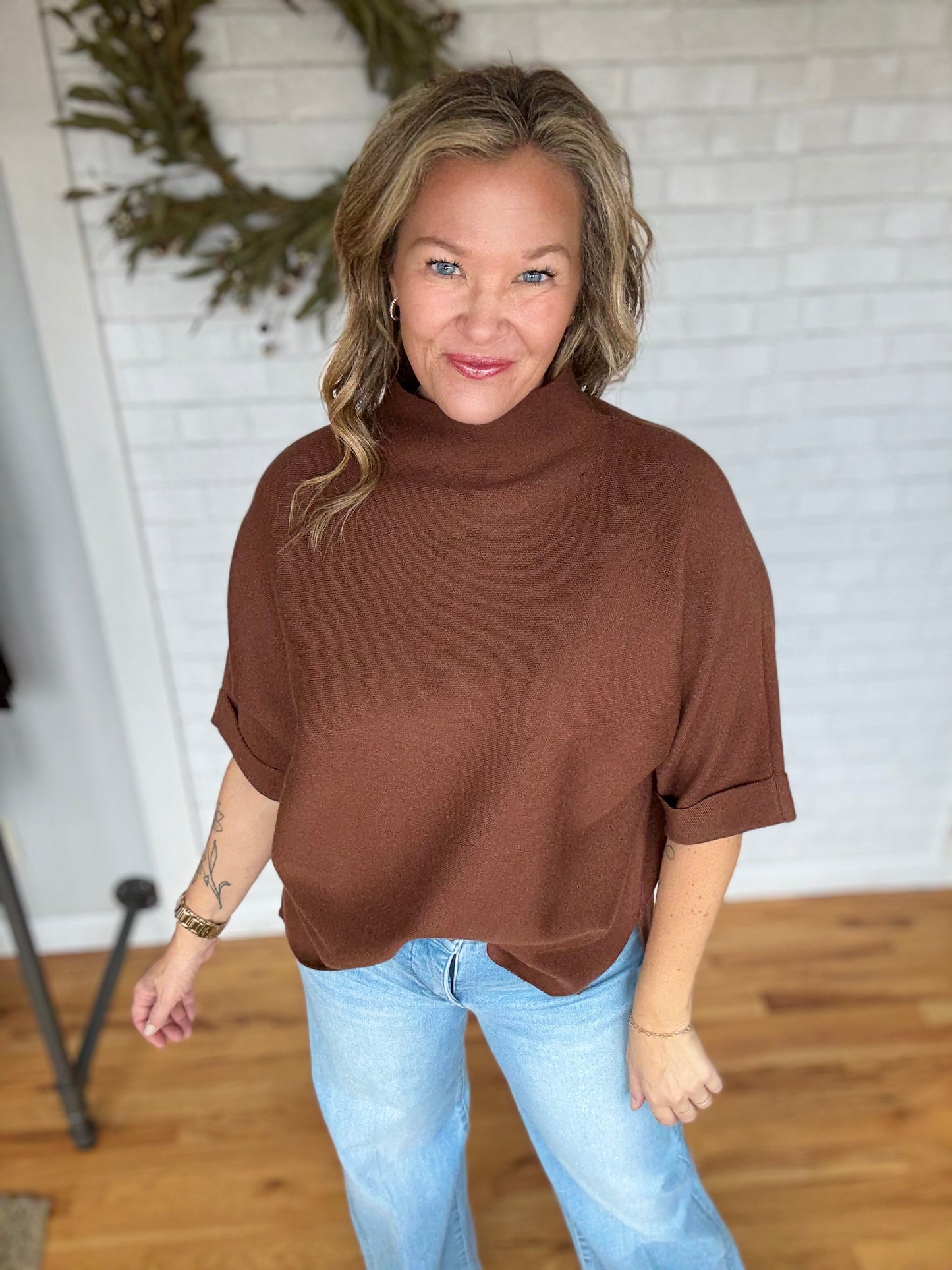 Mia Mock Neck Sweater -Brown