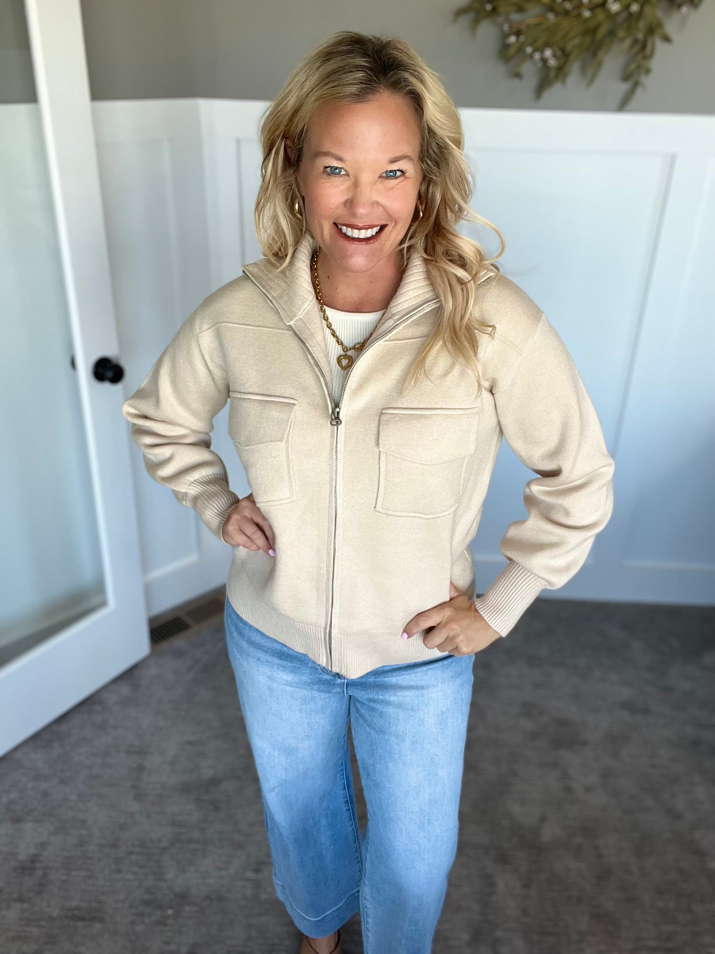 Ellen Zip Sweater -Tan