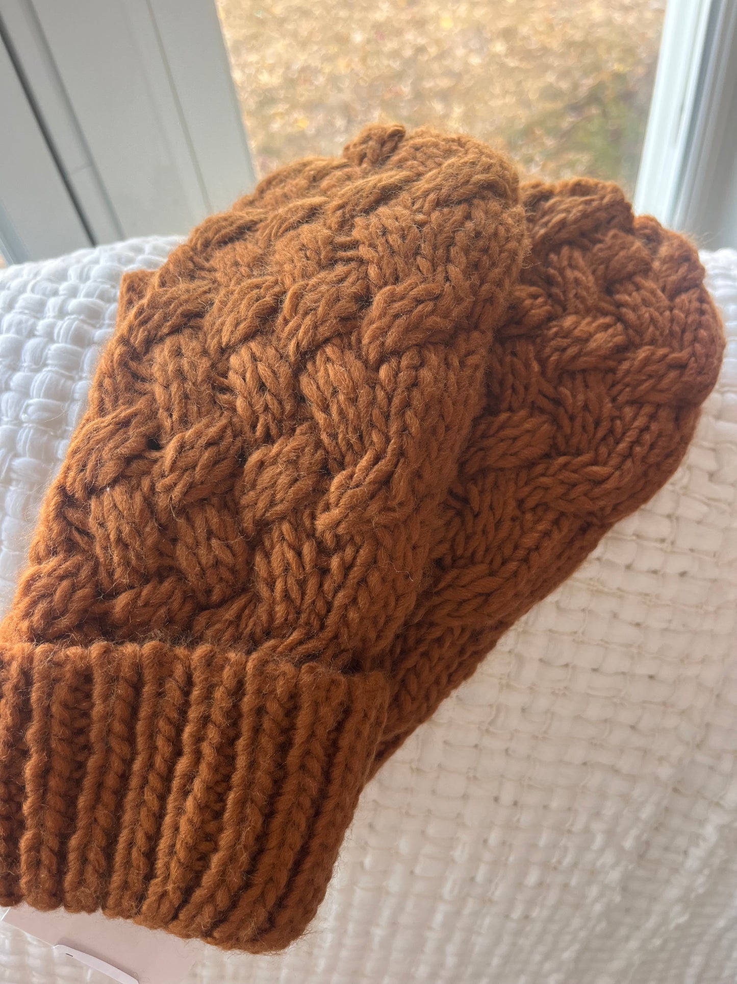 Rust Basketweave Mitten