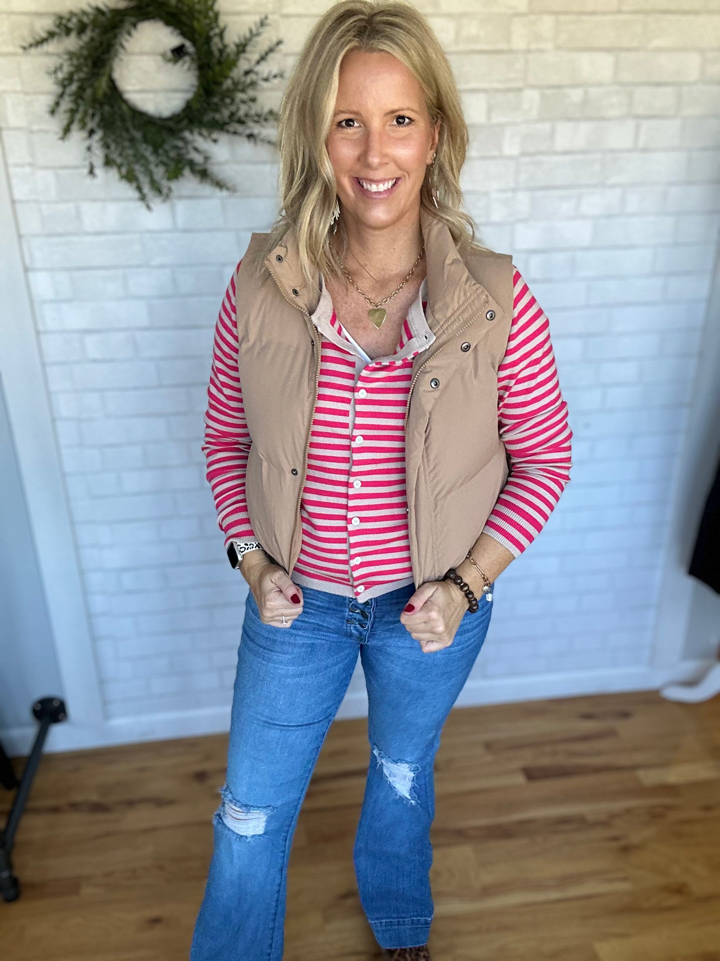 Moira Striped Cardigan - Fuchsia & Taupe