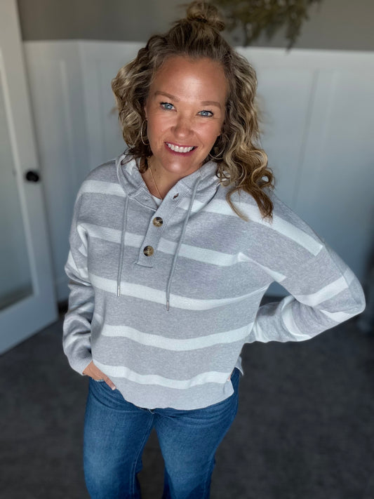 Brighton Top- Grey White