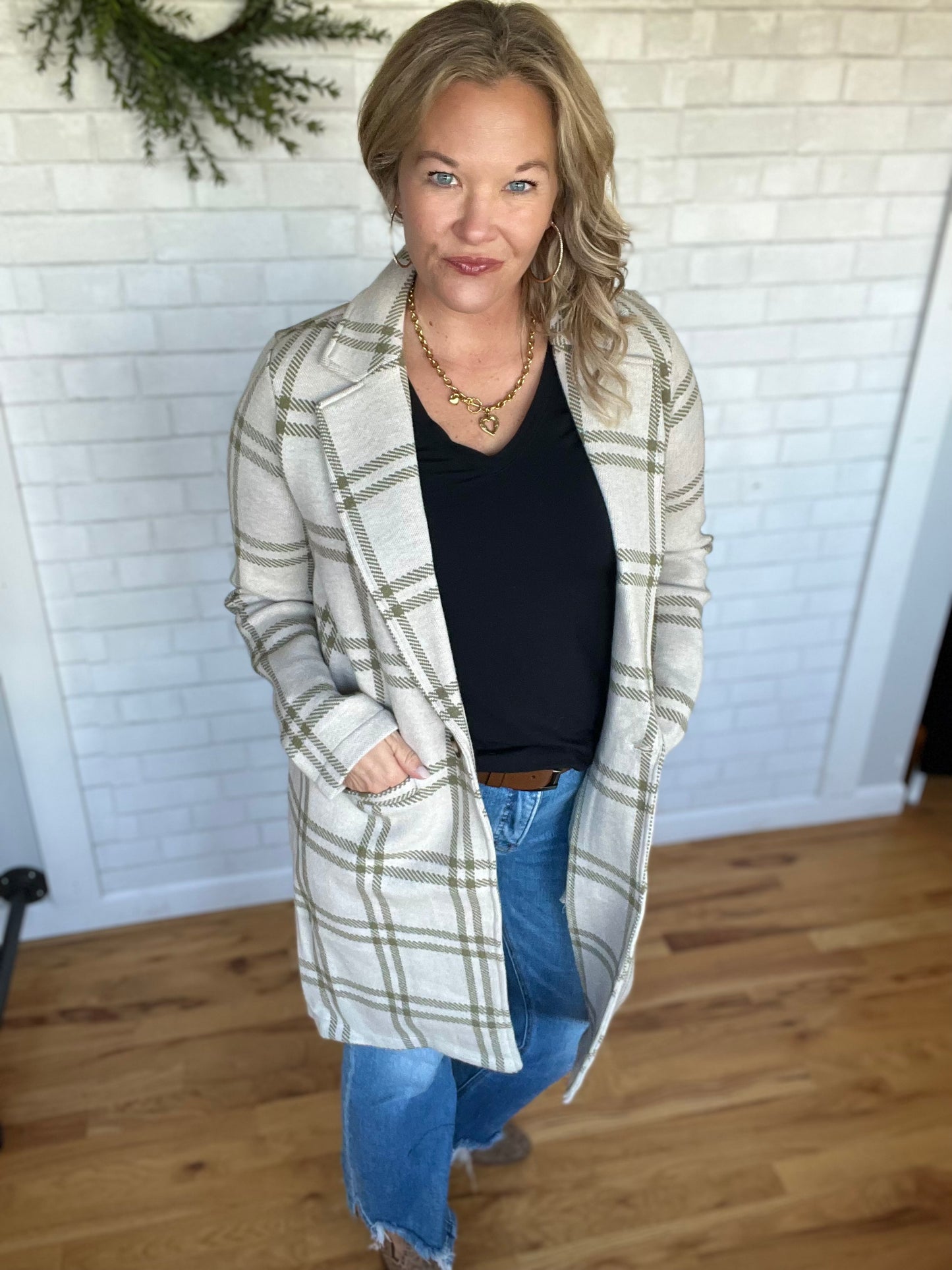 Kenzie Coat - Oatmeal/Olive Plaid