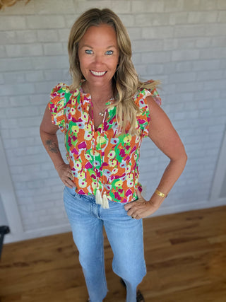 Floral Ruffle Sleeve Top