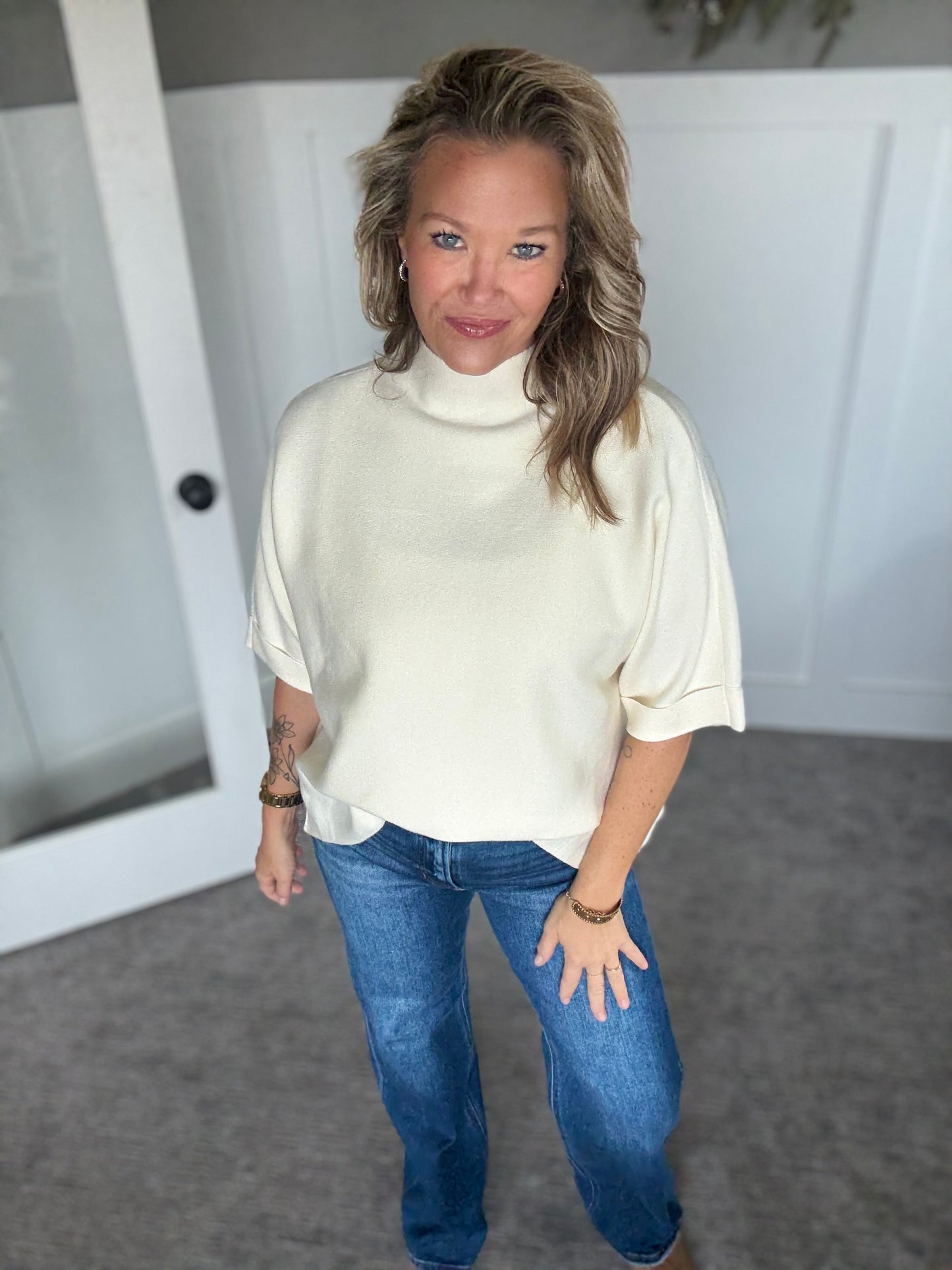 Mia Mock Neck Sweater -Ivory