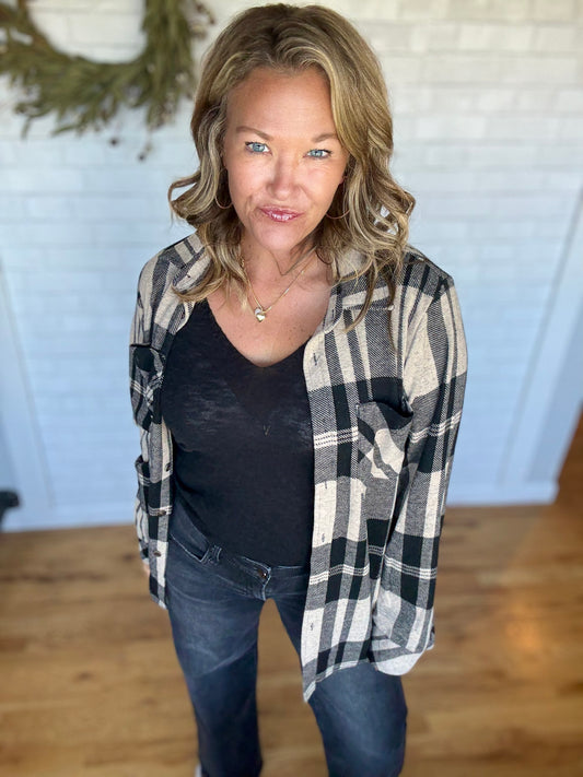 Super Soft Button Up - Tan & Black