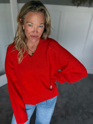 Vanna V-Neck Sweater –  Red Hot