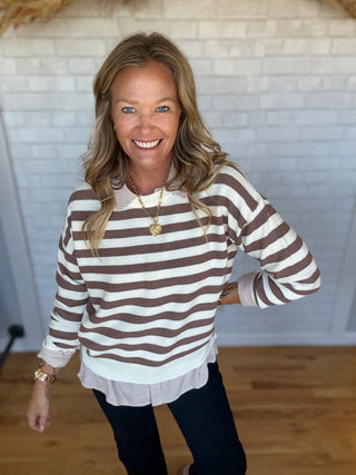 Sophia Stripe Sweater- Brown