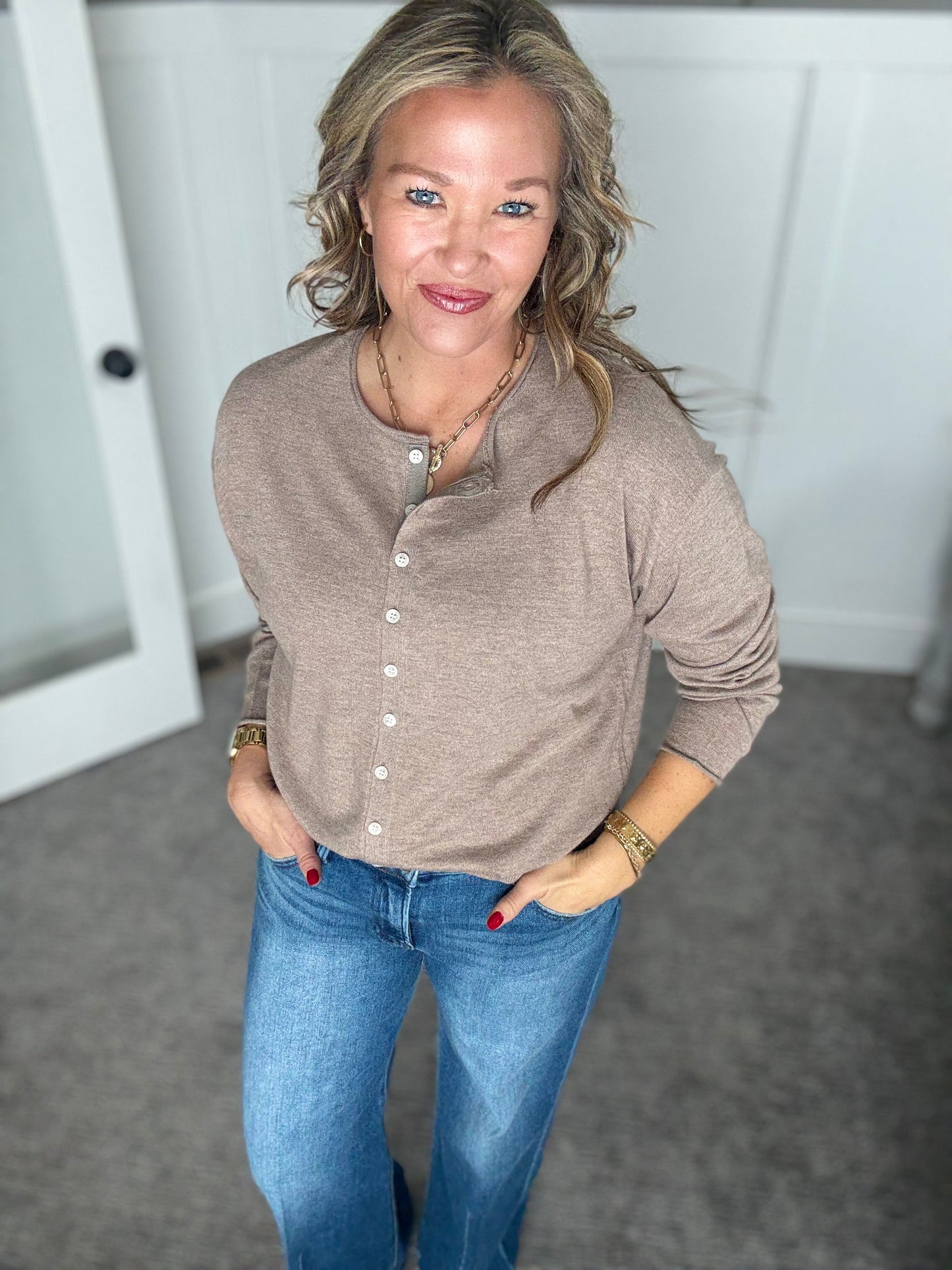 Della Cardigan-Taupe Heather