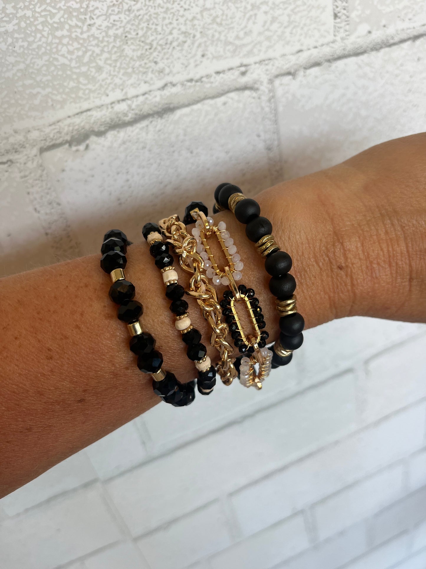 Crystal, Gold Chain & Stone 5 Stack
