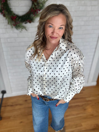 Dotted Satin Blouse - White