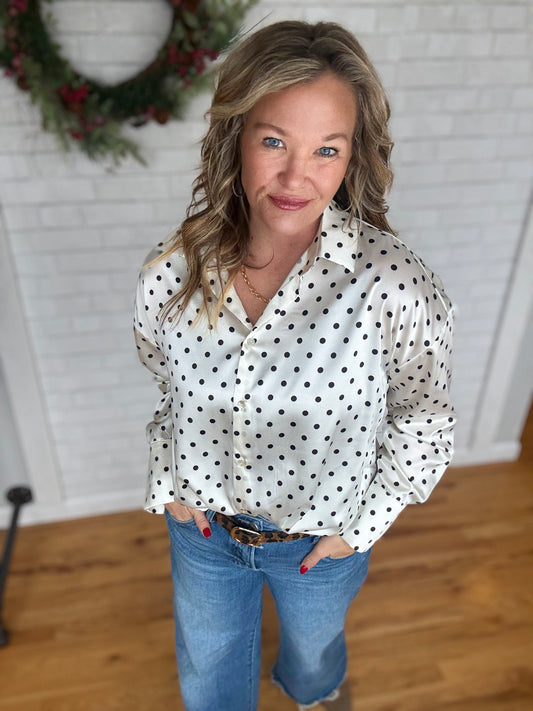 Dotted Satin Blouse - White