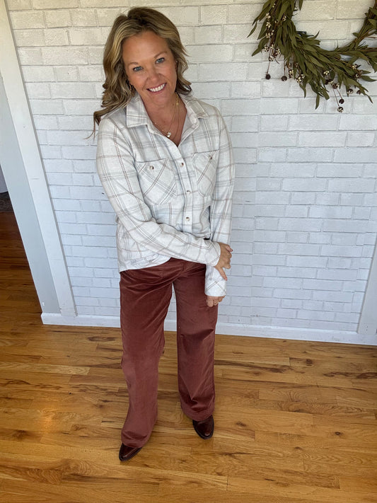Super Soft Button Up - Tan, Brown & Gray