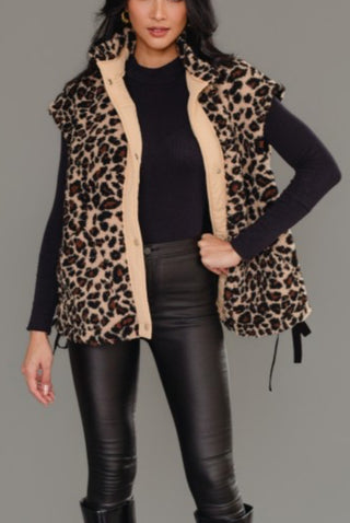 Fleece Vest - Tan Leopard