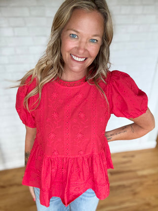 Embroidered Lace Peplum Top