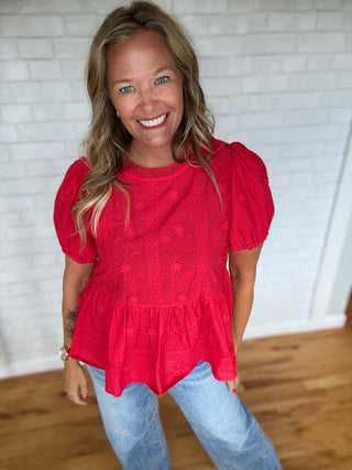 Embroidered Lace Peplum Top