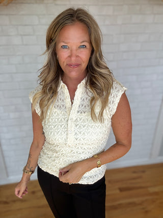Everyday Muse Collared Tee- Bone