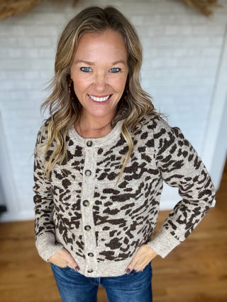 Leopard Knit Cardi - Mocha
