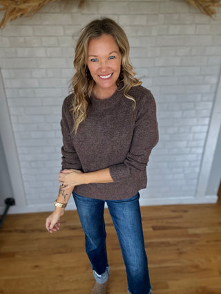 Rawley Rolled Edge Sweater- coffee