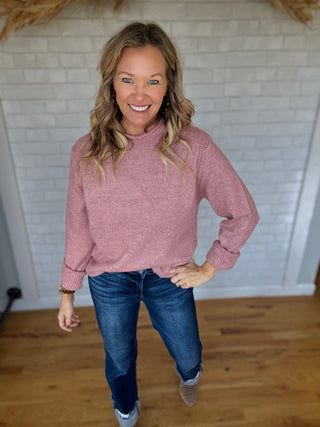 Rawley Rolled Edge Sweater- Rose