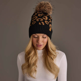 Black Leopard Pattern Knit Pom Hat - A Bushel & A Peck