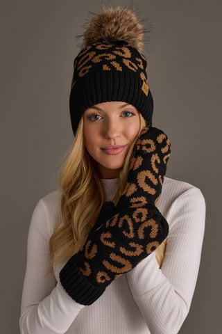 Black Leopard Pattern Knit Pom Hat - A Bushel & A Peck