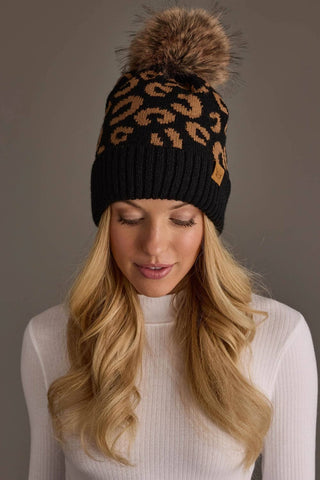 Black Leopard Pattern Knit Pom Hat - A Bushel & A Peck