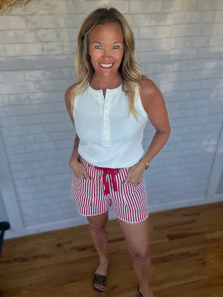 Braided Belt Shorts -Red - A Bushel & A Peck