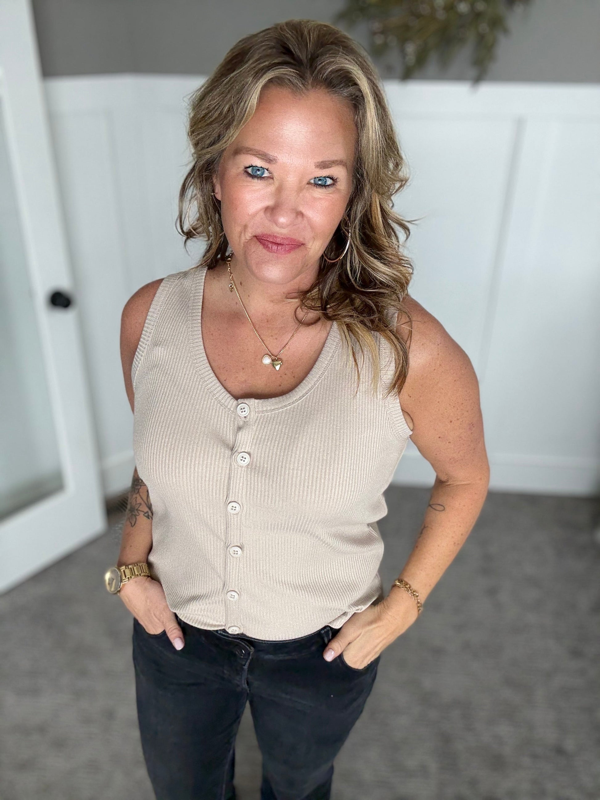 Button - up Ribbed Tank - A Bushel & A Peck