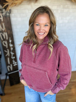 Cally Quarter Zip - Burgundy - A Bushel & A Peck