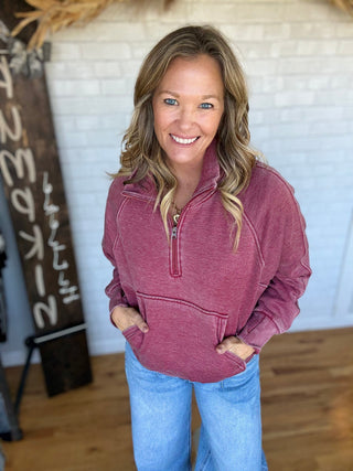 Cally Quarter Zip - Burgundy - A Bushel & A Peck