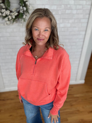 Cally Quarter Zip - Coral - A Bushel & A Peck
