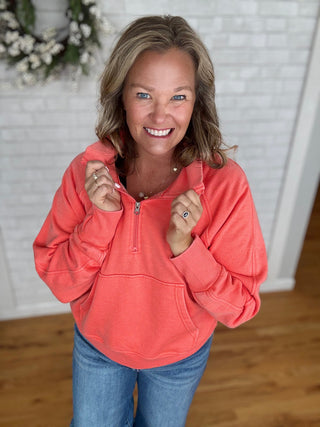 Cally Quarter Zip - Coral - A Bushel & A Peck