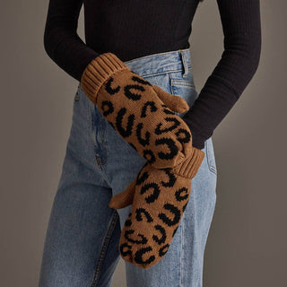 Camel Leopard Pattern Knit Mittens - A Bushel & A Peck