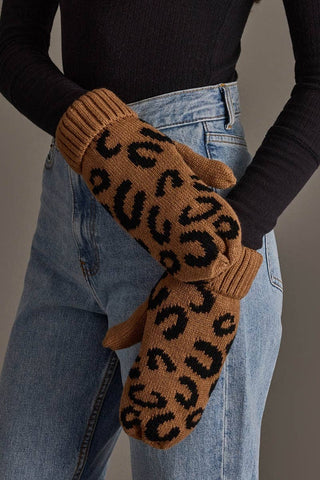 Camel Leopard Pattern Knit Mittens - A Bushel & A Peck